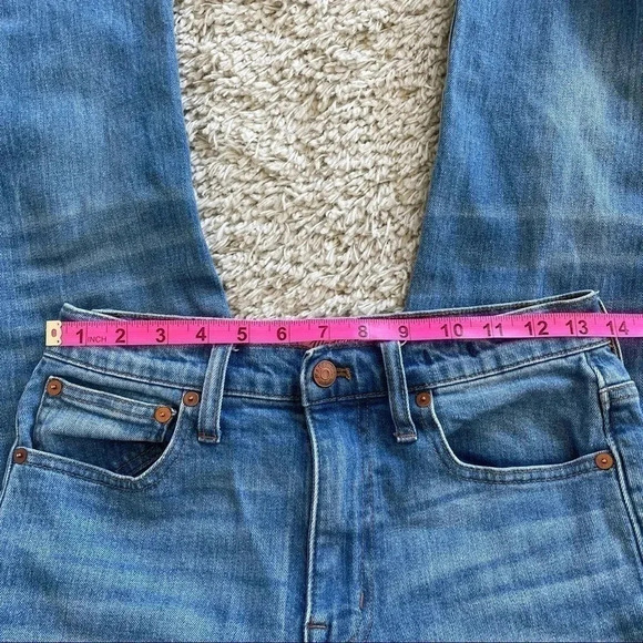 Madewell High Rise Slim Boyjean Raw Edge Hem Medium Blue Wash Distressed - Picture 12 of 13